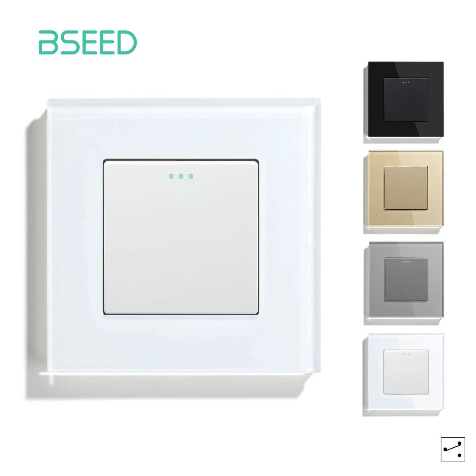 BSEED Wall Switches Button 1/2/3Gang 2Way Glass Panel Mechanical Stair Light Switches EU Change Over Switched Conmutados SwitchW251117
