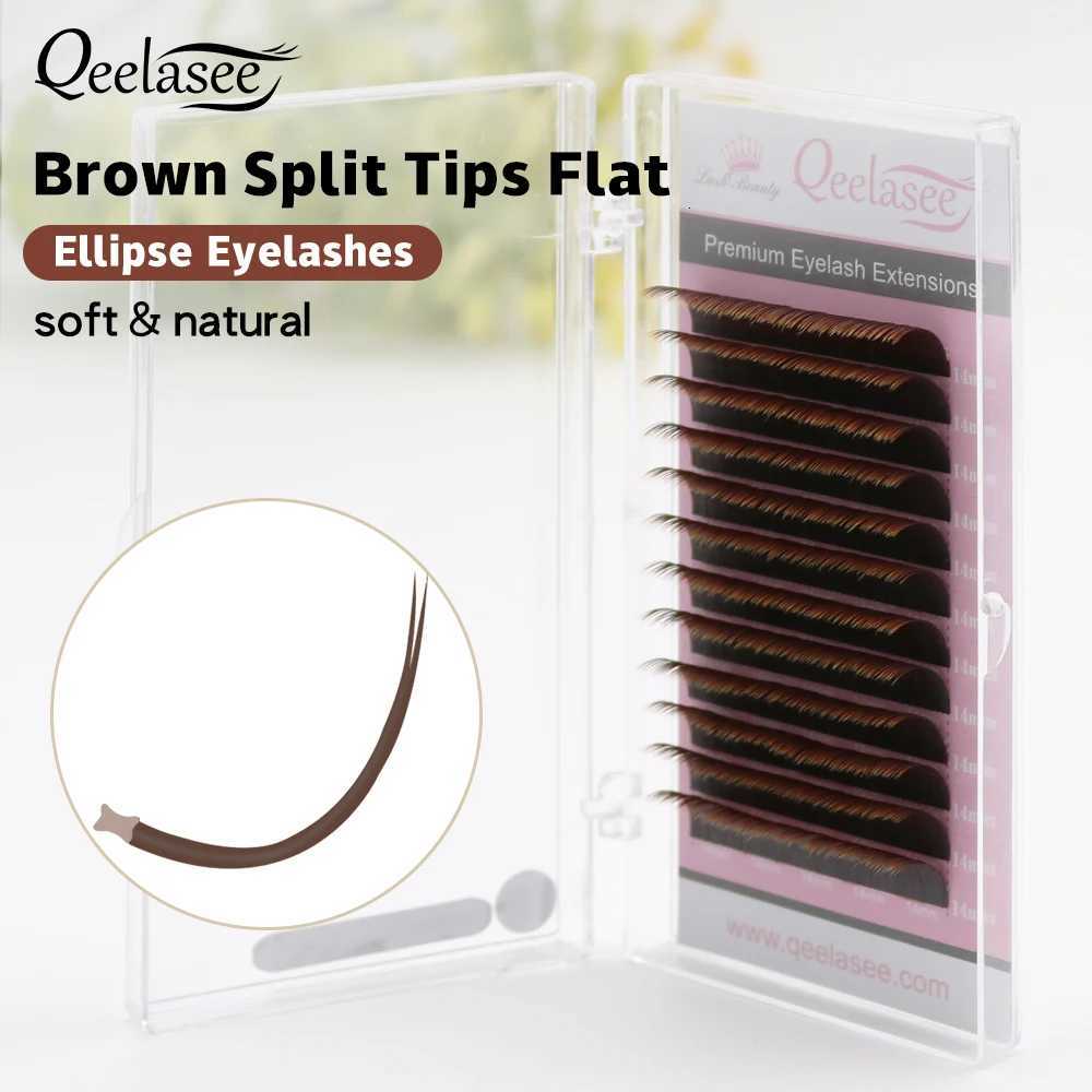 Qeelasee Ellipse Flat Eyelash Brown Color Soft Gentle Natural Eyelash Extension Maquillaje Makeup Faux Mink Flat Shape LashesT251117