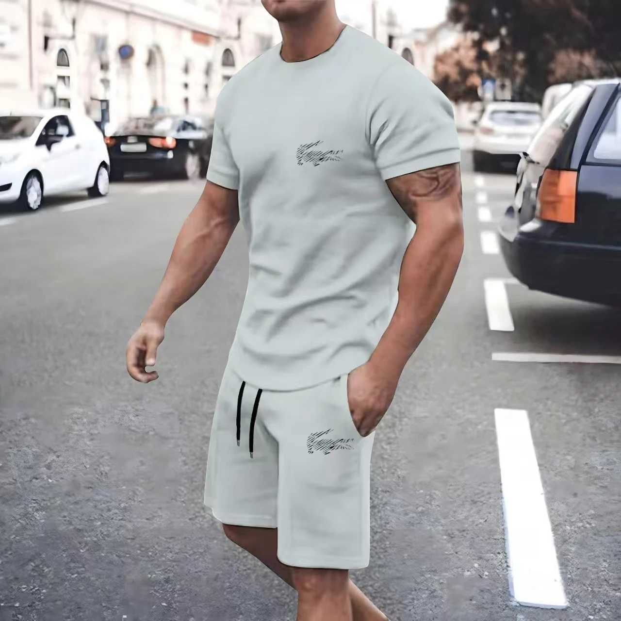 2015 Summer Fashion Printed Mens Shorts Set Mens Fast Drying Breathable Sports Set Short Sleeve T-shirt Set Mens Jogging Set Z250417