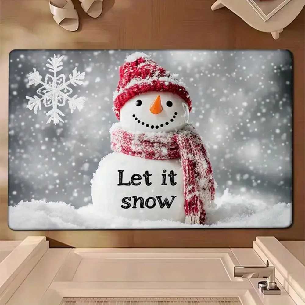 VIKAMA 1 PC Christmas Snowman Winter Entrance Non-Slip Rug Doormat Bedroom Kitchen Bathroom Floor Mat Christmas DecorationsM251117