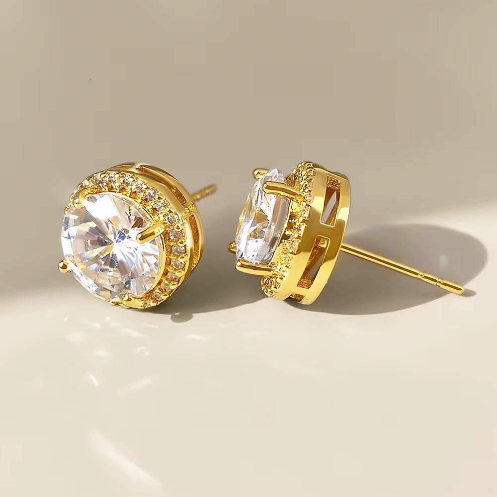 S925 Sterling Silver Minimalist Luxury Cubic Zirconia Earrings Gold Plated Halo Studs Perfect Wedding Jewelry Gift for Women