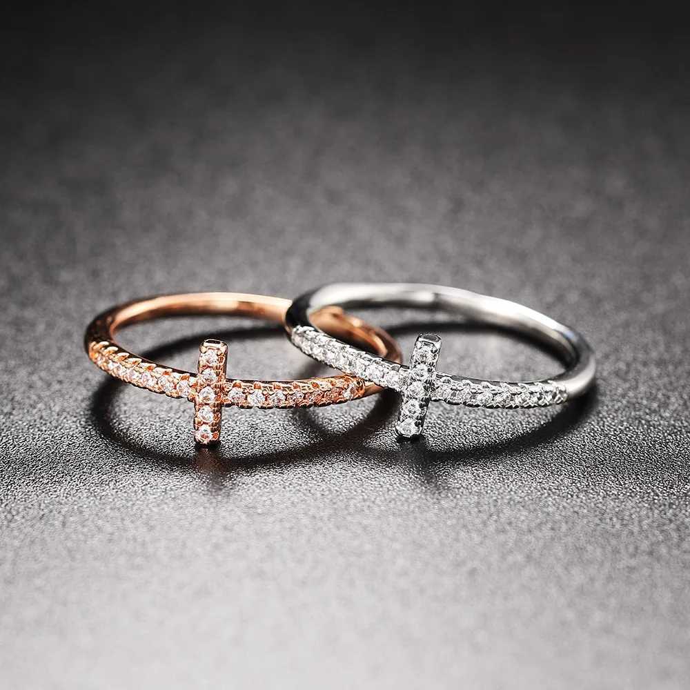 Female Personalized Cross Thin Ring Korean Fashion Micro Pave Crystal CZ Thumb Ring Jewelry Wedding Accessories Gift R715 W250417