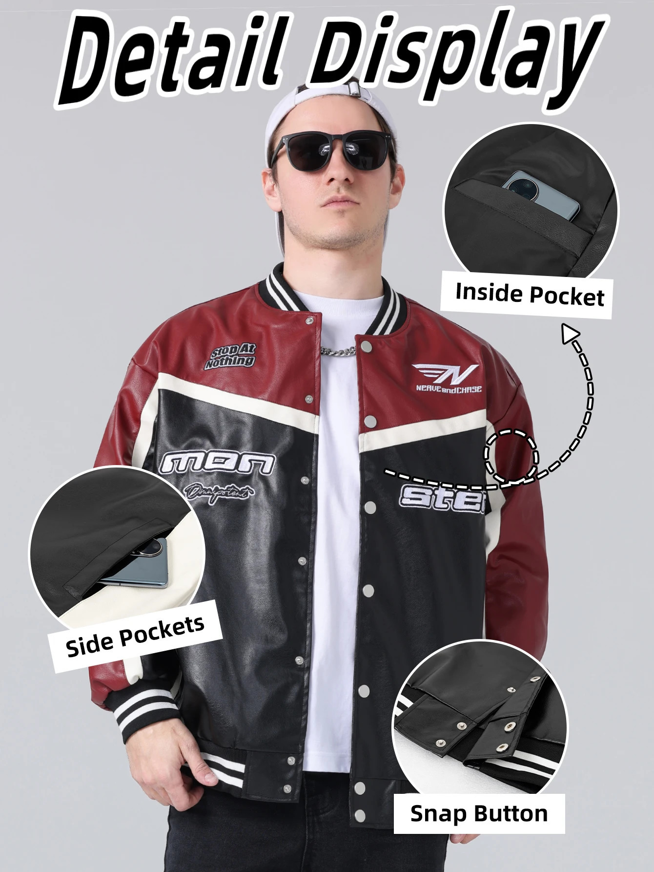 Mens PU Leather Jacket Motorcycle Bomber Jacket Letter Embroidery Coats Leather Vintage Racing Windbreaker Outerwear Streetwear 251114