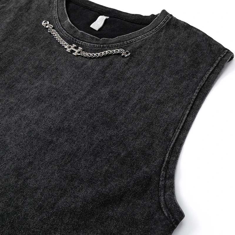 Mens Ripped Washed Tank Top Streetwear Hip Hop Sword Graphic With Chain Vest Summer Sleeveless Cotton Sports Vest Unisex 250415
