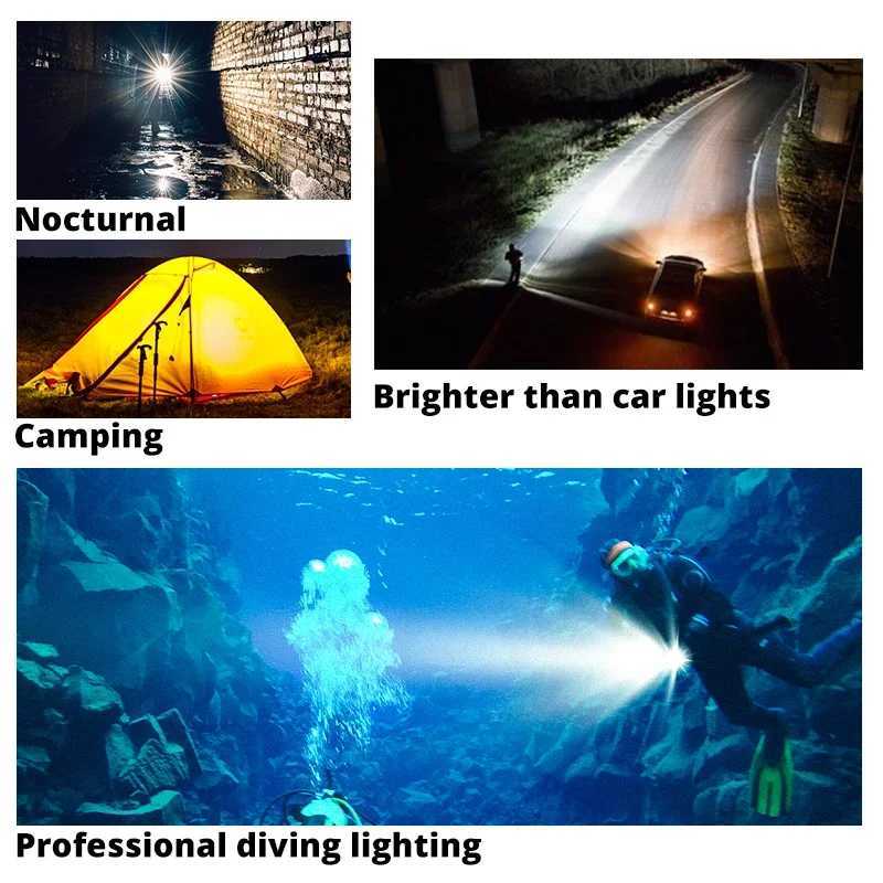 Super Bright XHP702 Diving Flashlight IPX8 Highest Waterproof Rating Professional Dive Light Powered By 26650 Battery Hand Rope M251117