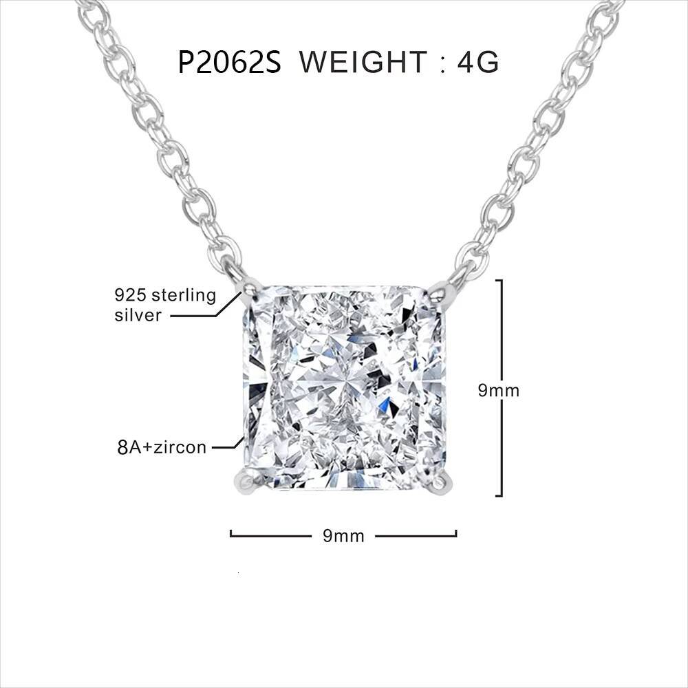 FOXI Ready to Ship Solid 925 Silver Necklace 8A Ice Crushed Cut square Bling CZ 925 Sterling Silver Necklace for Women