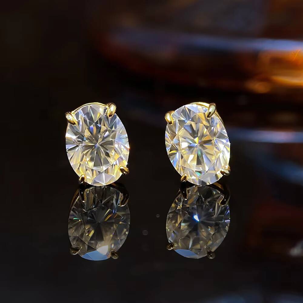 Classic 925 Sterling Silver 68mm Oval Cut VVVS Moissanite Stud Earrings for Men and Women Daily Wear Jewelry