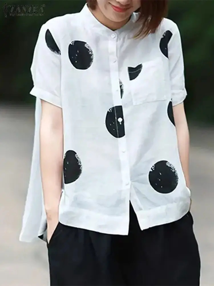 ZANZEA Korean Fashion Short Sleeve Buttons Up Shirt Casual Vintage Blusas Women Polka Dot Printed Tops Summer Blouse 250417