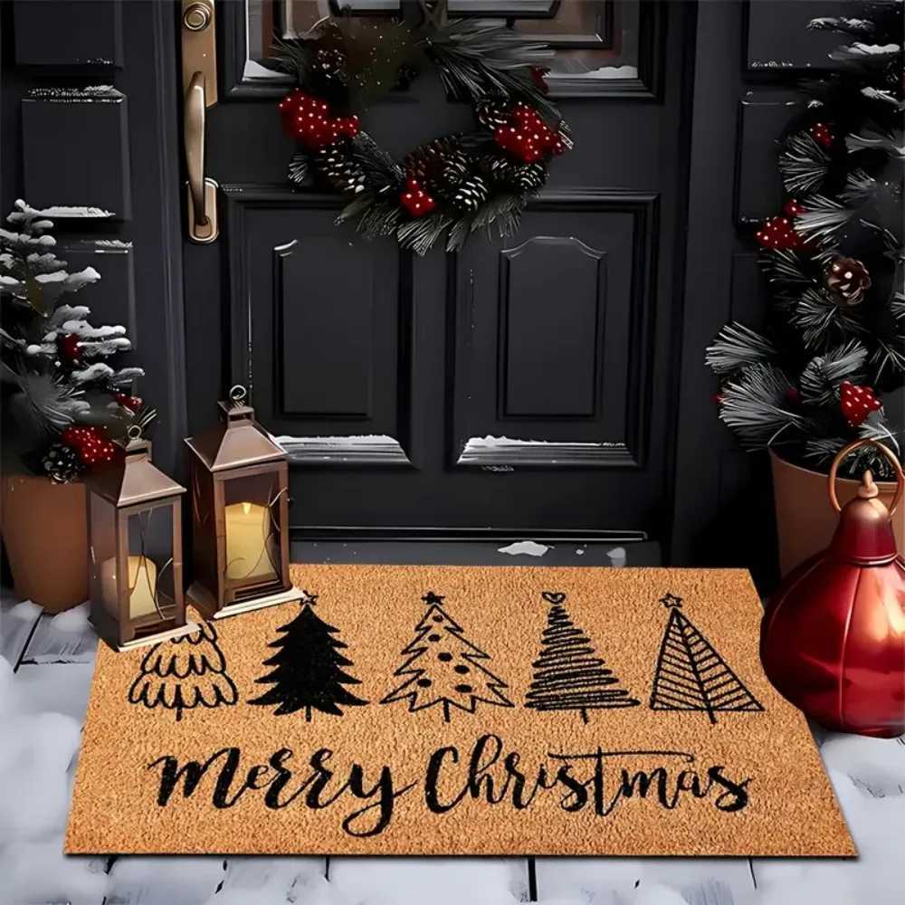 Christmas Decorative Door Mat Christmas Tree Rug Polyester Fiber Carpet Washable Perfect Holiday Gift Indoor and Outdoor UseM251117