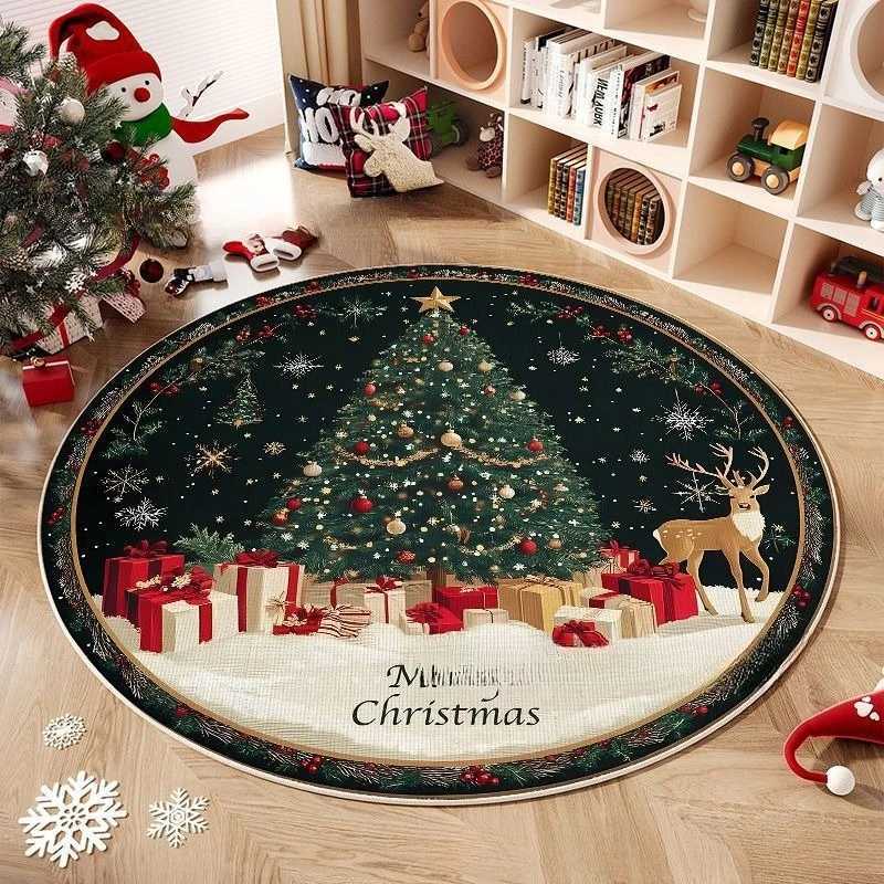 2025 Fleece Anti-Slip Festive Rug Christmas Series Theme Round Carpet Crystal for Living Room and Bedroom DecorationM251117