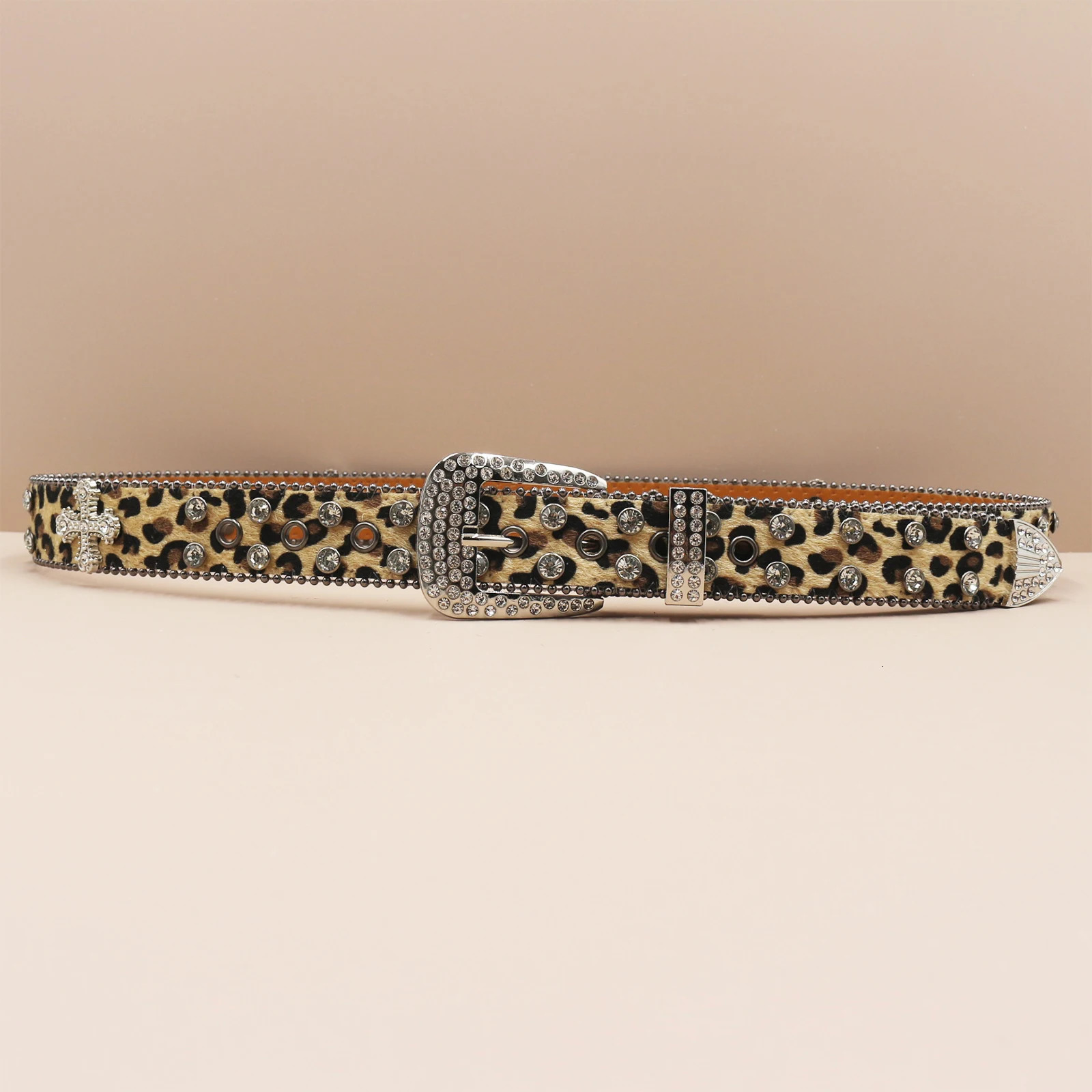 3.3cm Diamond Gold Rhinestone Belt Multi Color Belt Simon for Owen Womens Fashion Shining Leopard Pattern Belt 250414