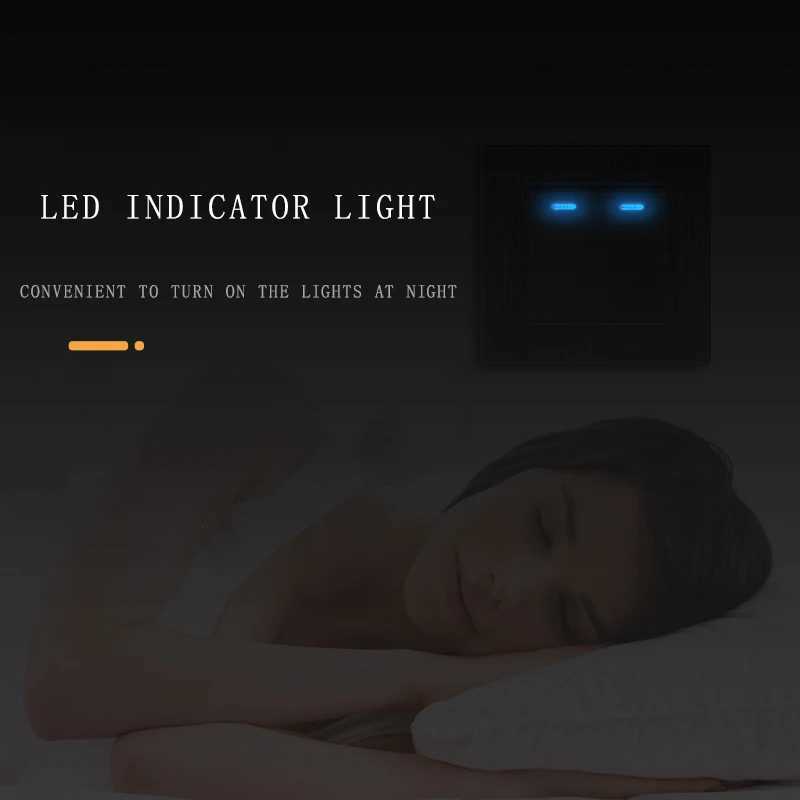NYWP Luxury Crystal Tempered Glass Panel 1 Gang 2 Way Light Switch On / Off Wall Switch With LED Indicator 16A AC 250VW251117
