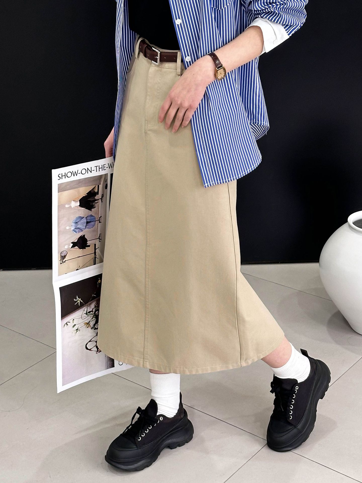 XX122145 Summer Korean style high waist retro denim skirt women's straight a-line skirt