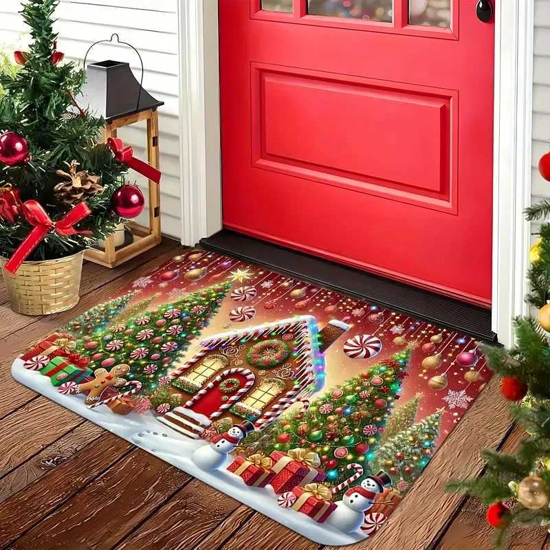 VIKAMA 1PC Christmas Doormat Featured Gingerbread House and Tree Design for Living Room Bedroom Kitchen Holiday DecorM251117