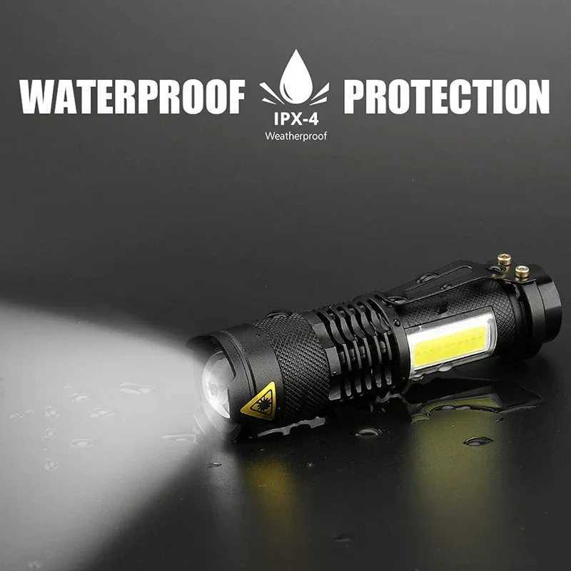 Mini Portable Q5 Led Flashlight Built In Battery Zoom Torch COB Lamp 2000 Lumens Adjustable Pen Light Waterproof for Outdoor M251117