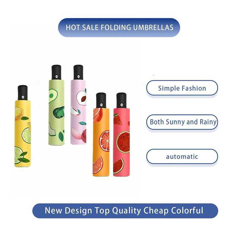 Folding fruit umbrella fully automatic windproof umbrella dual-purpose unisex umbrella anti-ultraviolet parasol easy to carry C251117