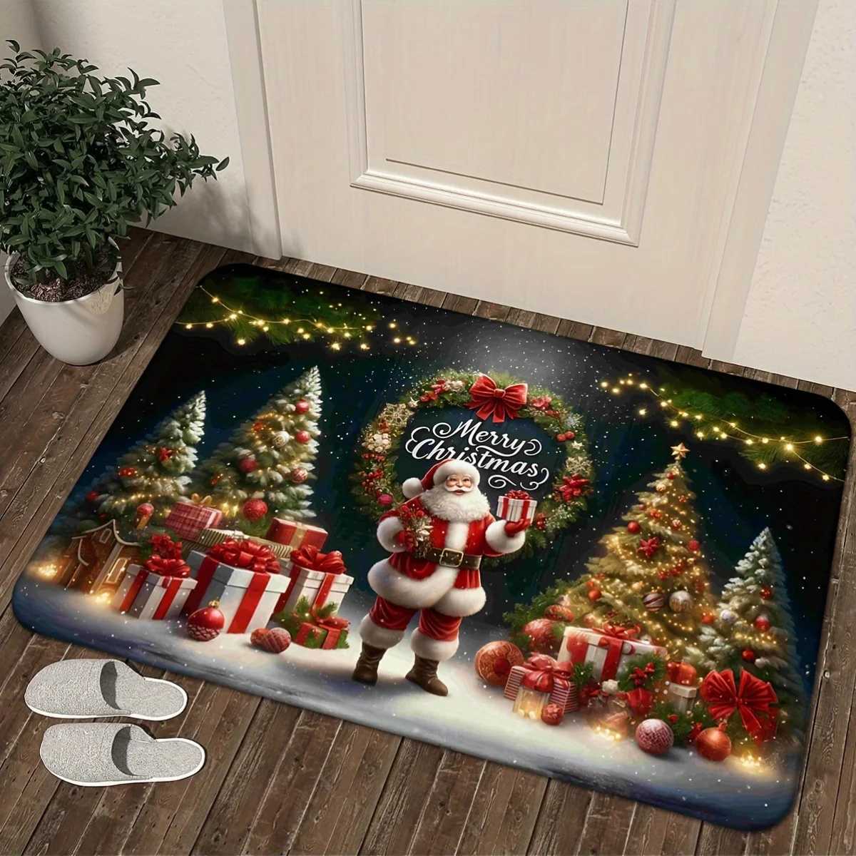 Christmas Santa Claus Entrance Welcome Doormat Bedroom Bedside Foot Mat Balcony Hallway Bath Non-slip Rugs Christmas DecorationsM251117