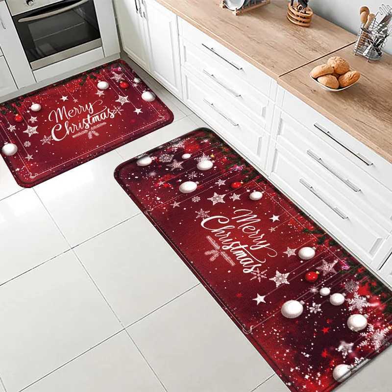 Christmas Kitchen Mats Entrance Doormat Decor Winter Xmas Hallway Balcony Rugs Bath Non-slip Foot Pad Christmas DecorationsM251117