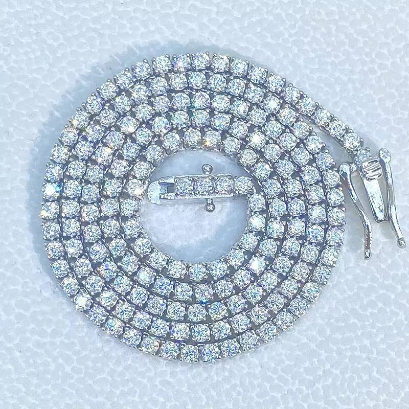 Traxnyc Silver or Gold Iced Out Diamond Tennis Chains 4mm VVS White Diamond Chain Tennis Necklaces for Men Women