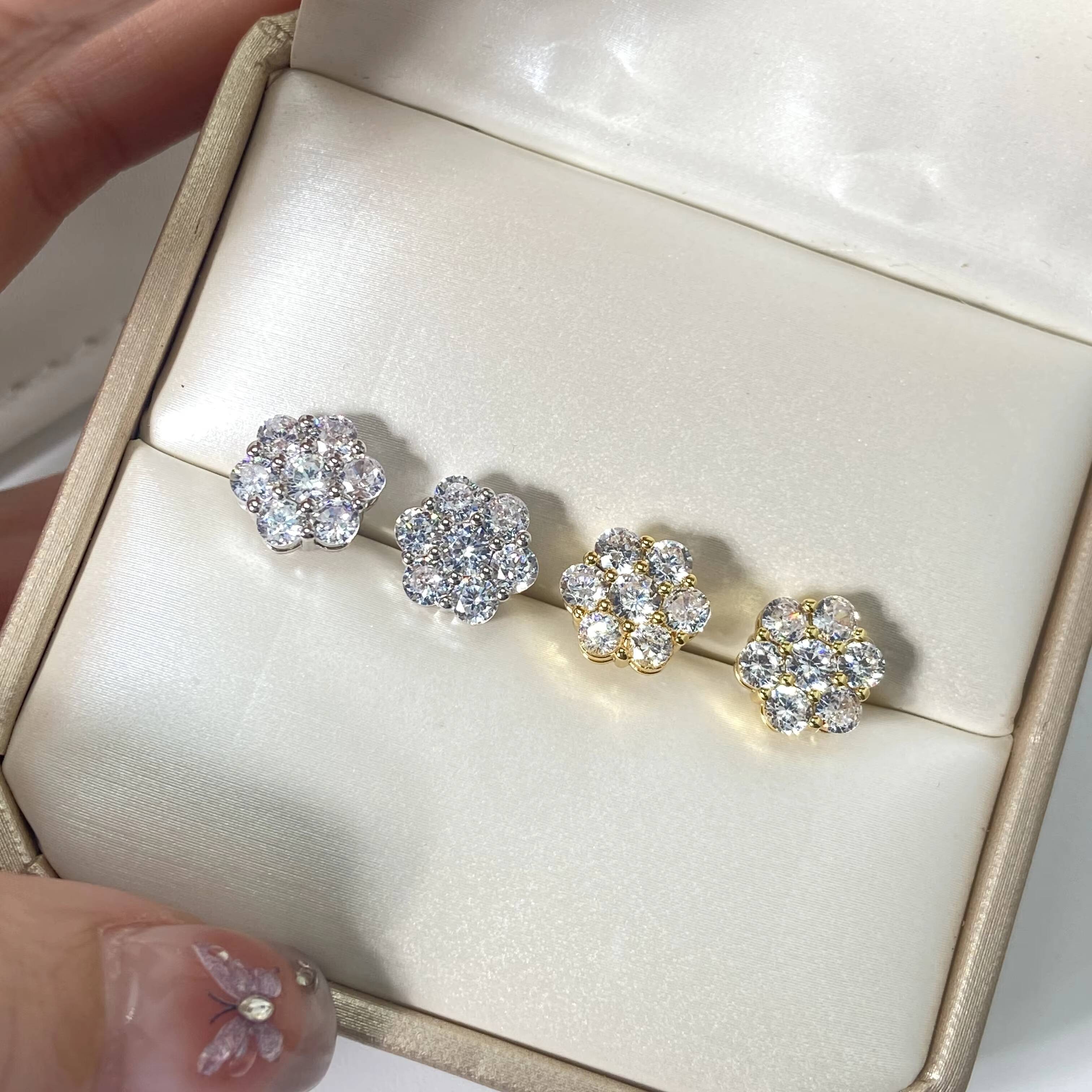 Luxury Bling Iced Out Cubic Zirconia Flower Pendant Hypoallergenic 925 Silver Jewelry Women Stud Earrings Necklace Sets