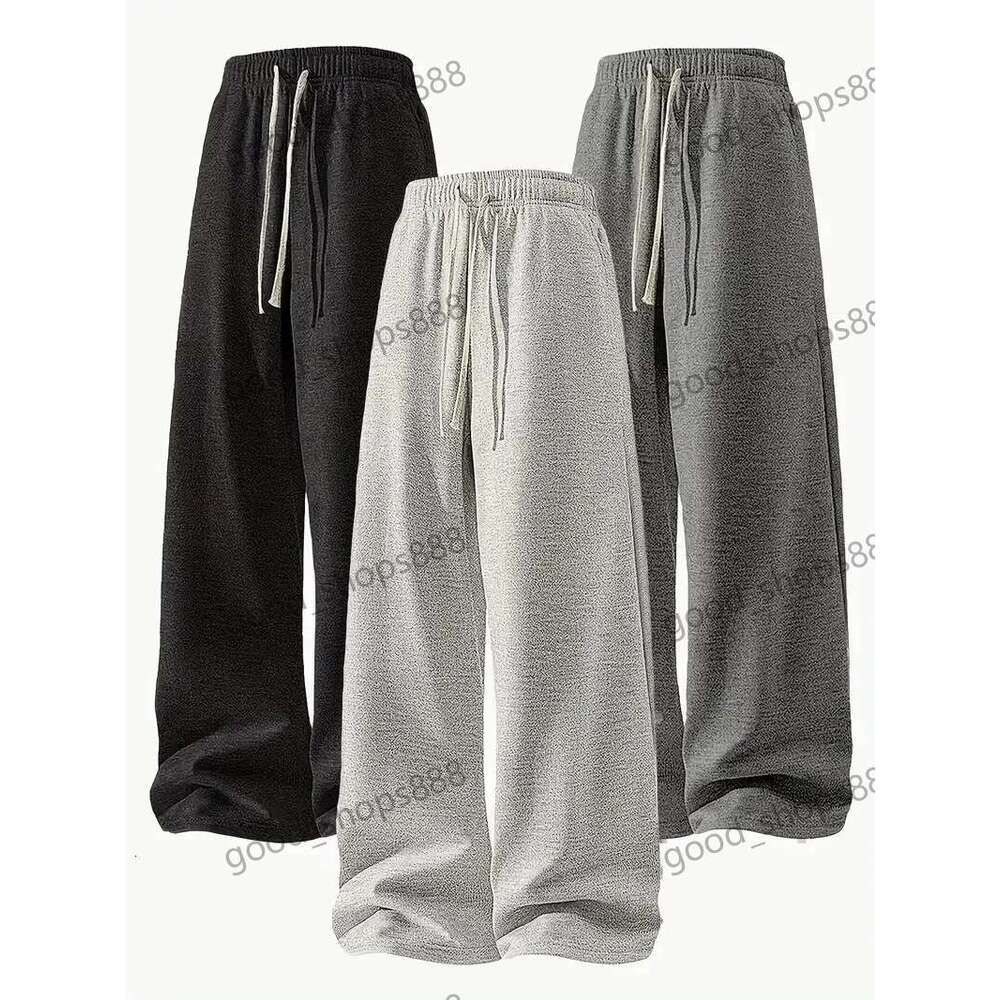 Mens Pants Pack Drawstring Fashion Man Sweatpants Solid Color Casual Straight Linen Loose Trousers Summer Baggy