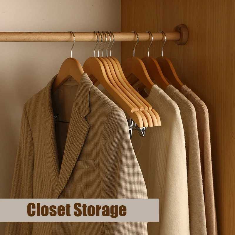 5PCS High-Grade Wooden Suit HangersSkirt Hanger Solid Wooden Trouser Rack with Shoulder Notches for Dress Jacket C251117