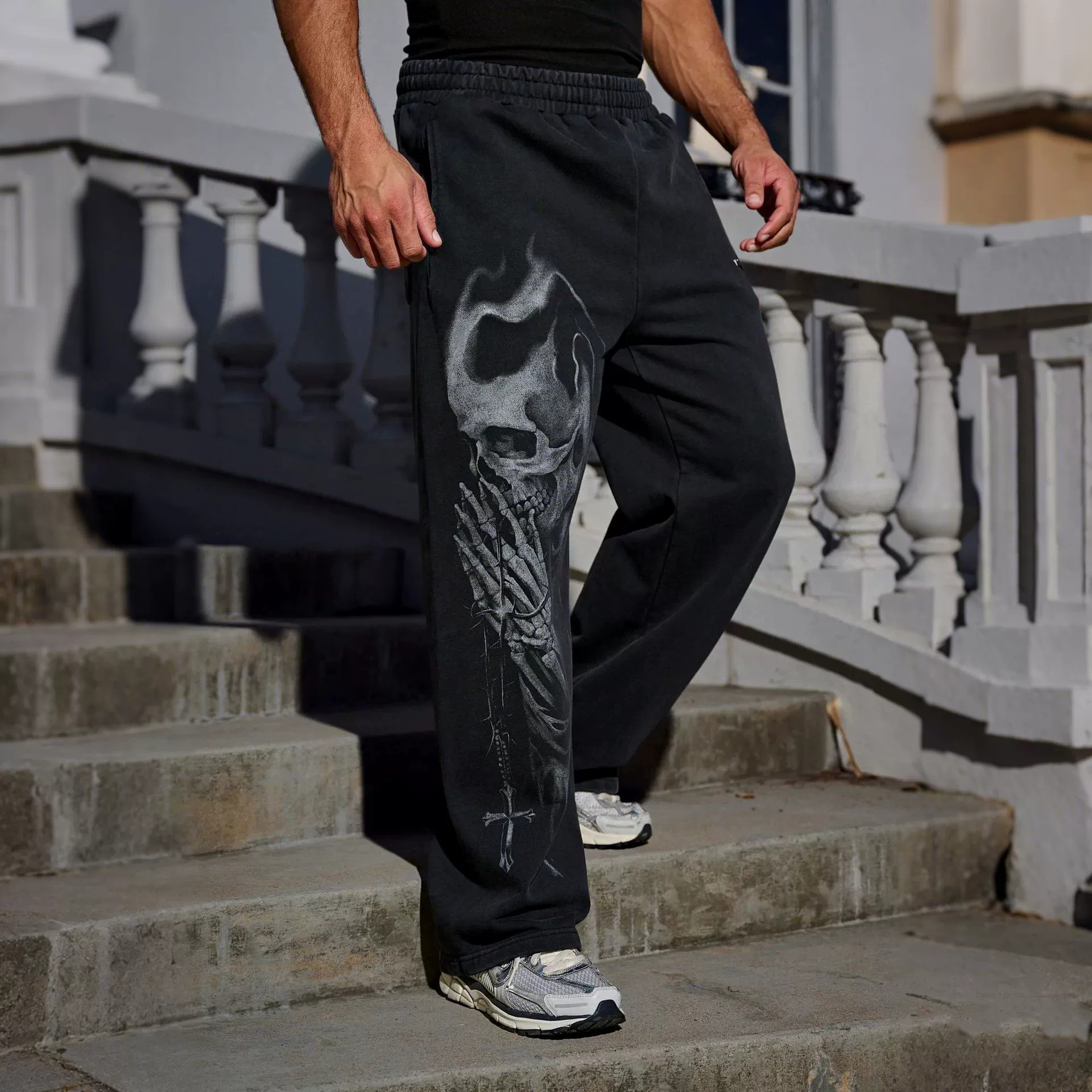 New Men's Fitness Sports Pants High Street Retro Hip-Hop Style Trendy Brand Printed Casual Trousers Men Long Pants Running Exercise Bottoms XXL D