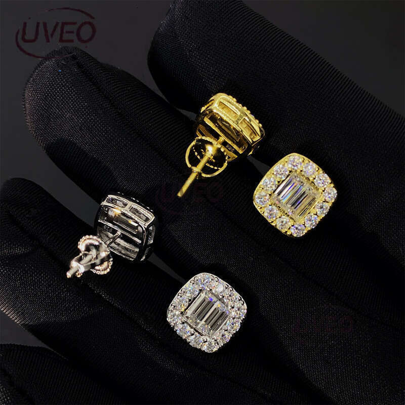 Iced Out Sterling Silver 925 VVS Jewelry Gold Earrings Moissanite Hiphop Pass Diamond Tester Round Cut Mens Fashion Women Gift