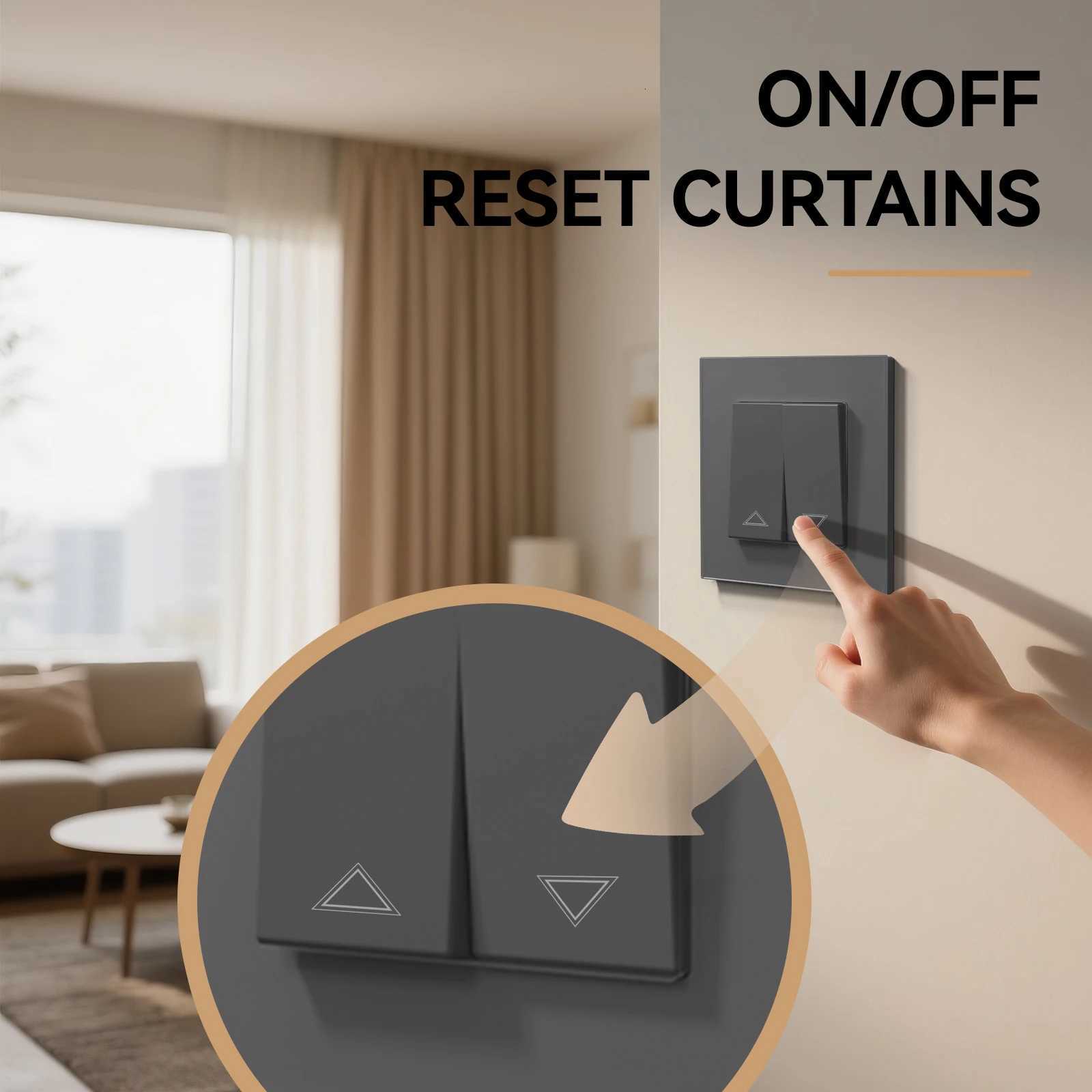 BSEED Mechanical Curtain Switch Electric Roller Shutter Switch Push Button Wall Blinds Switch Glass Plastic Frame EU StandardW251117