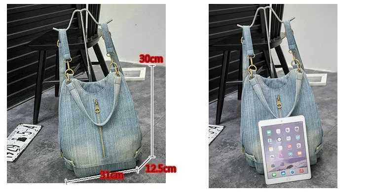 Washed Denim Women backpack Big Jean multifunctional backpack female shoulder bag Casual Travel Bags Rucksack blue Mochila BolsW251117