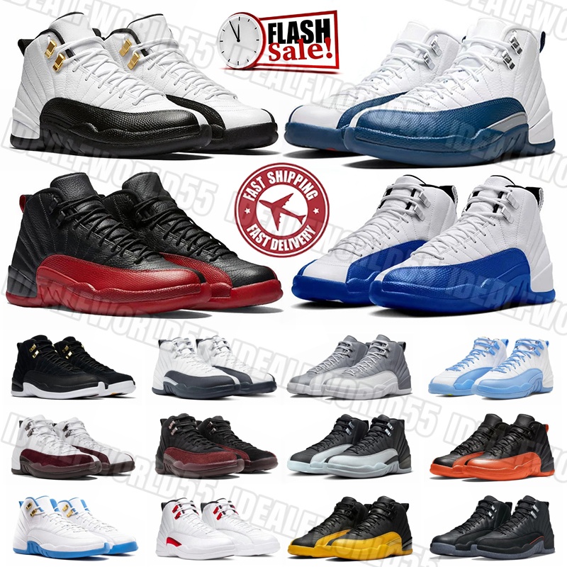 Mens 12 12s Basketball Shoes Leather rubber high jump sneakers Blueberry Flu Game Taxi French Blue Outdoors sports Trainers