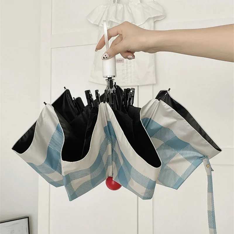 Fashion Red Ball Simple Grid Sun Umbrellas Un Protection UV Protection Foldable Umbrella Women Dual-purpose Automatic Umbrella C251117