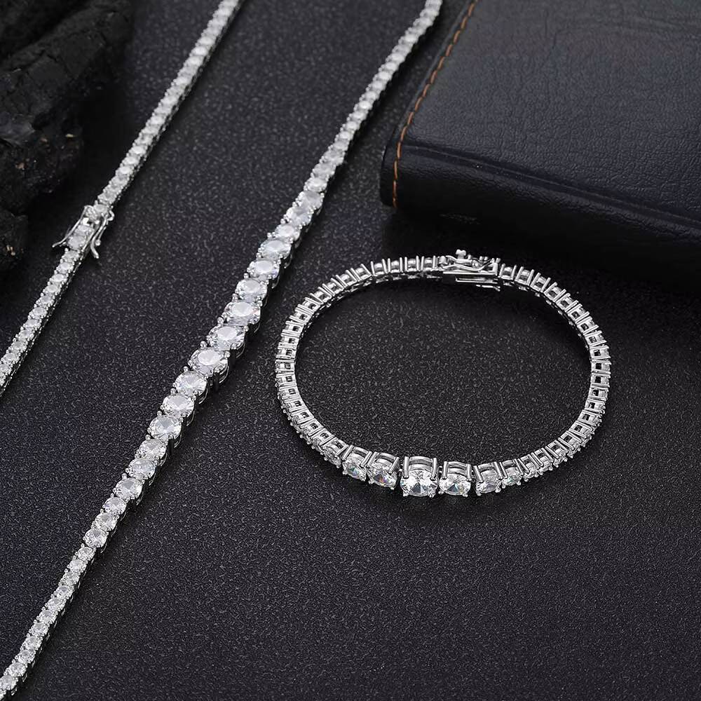 Moissanite New Style Iced Out Jewelry Bling Diamond Tennis Chain Gold Silver Round Cubic Zirconia Tennis Chain Bracelet for Girls Gift