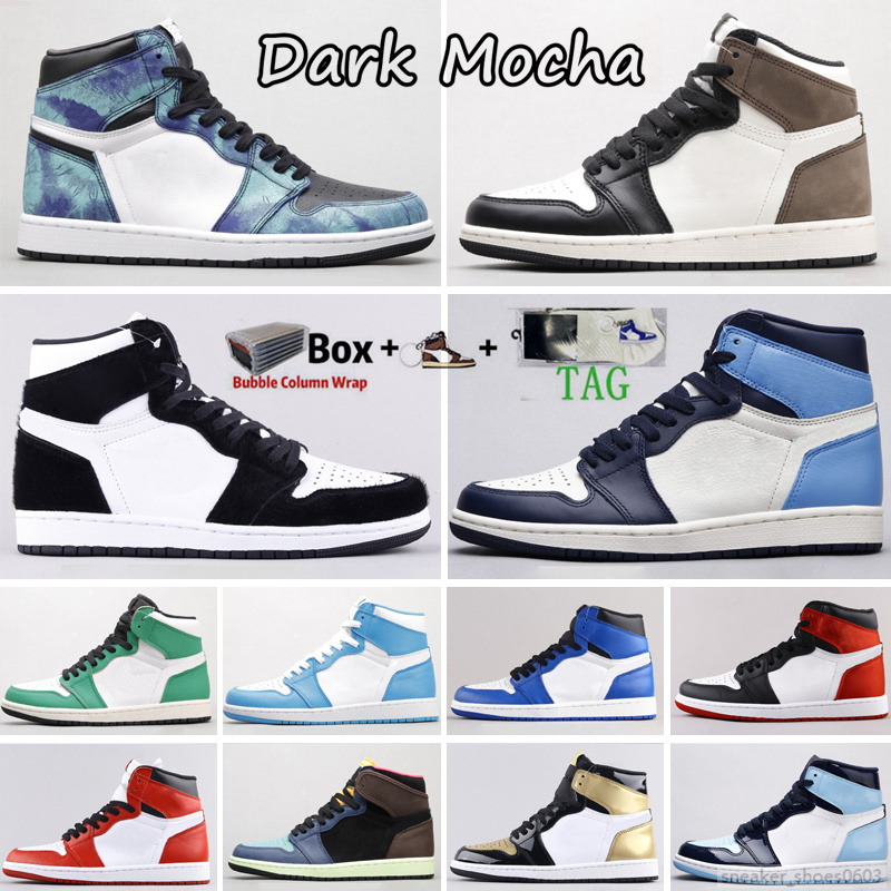 Jump 1 4 6 12 Basketball Shoes 1S UNC University Blue High Mid Cut Leather Rubber Dark Mocha Royal Chicago Obsidian White Men Women Sports Trainers Sneakers Size 36-47