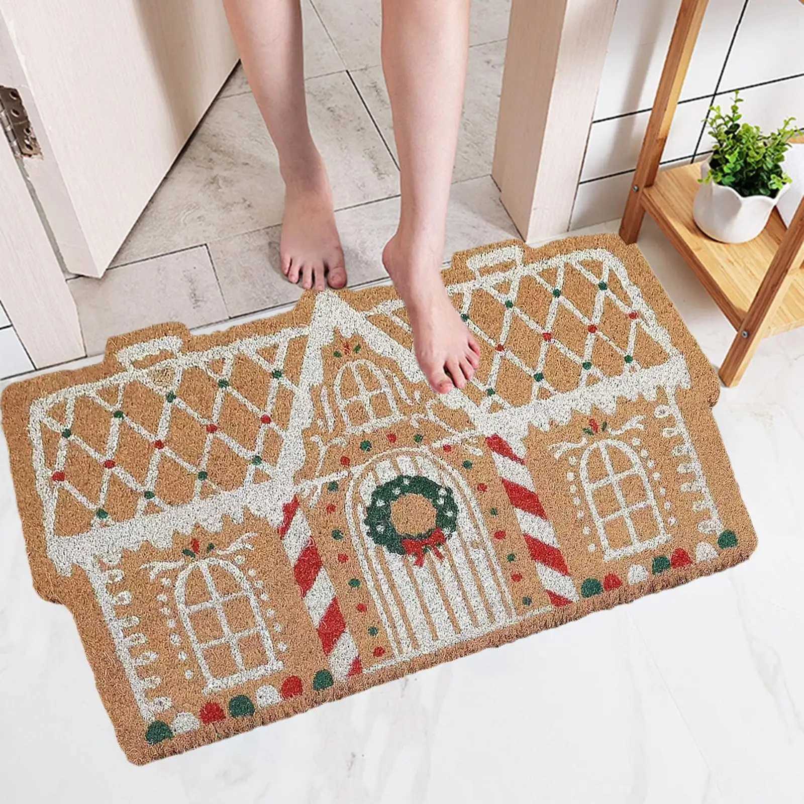 Christmas Gingerbread House Floor Mat Entrance Non Slip Water Absorbent Easy To Clean Festive Atmosphere Decorat CarpetM251117