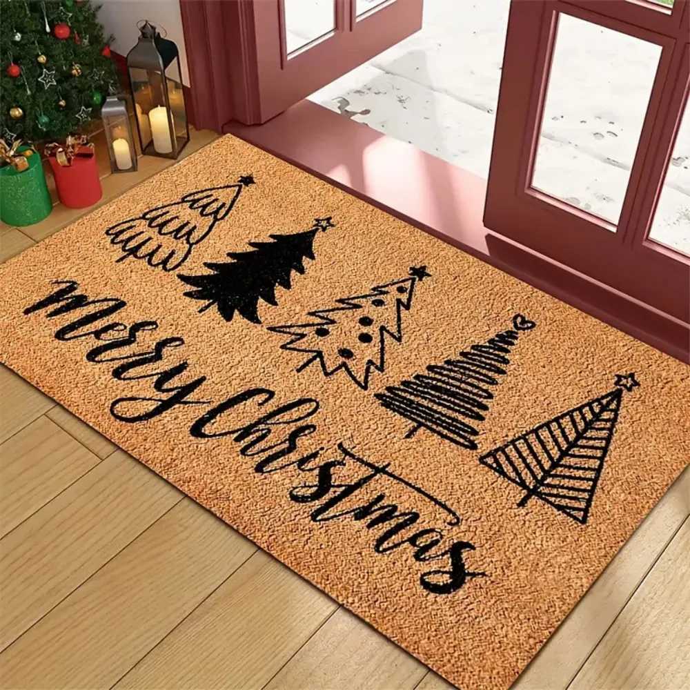 Christmas Decorative Door Mat Christmas Tree Rug Polyester Fiber Carpet Washable Perfect Holiday Gift Indoor and Outdoor UseM251117