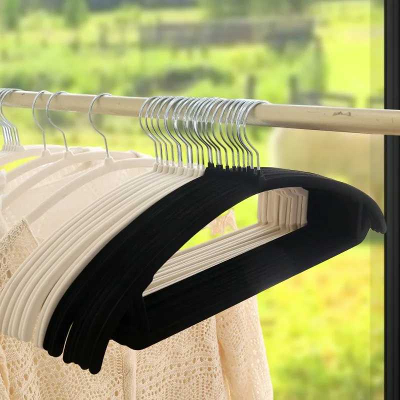 Non-slip Plush Clothes Hangers Anti Shoulder Corner Clothes Hanger Laundry Rotating Hook Clothes Hangers Seamless Arc Organizer C251117