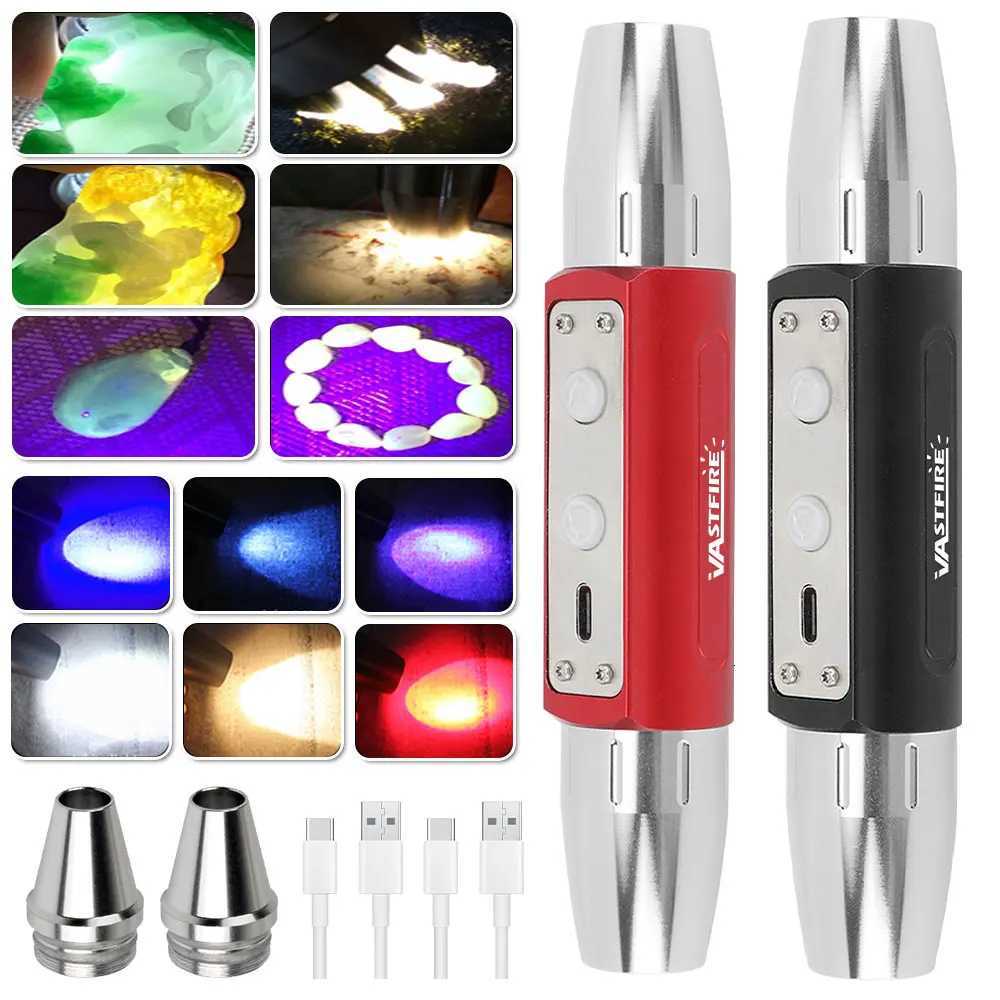 6-in-1 LED Flashlight Jade Detector Light White Yellow RED UV 365nm/395nm USB charging Jewelry Jade Stone Pet Stains Light Torch M251117