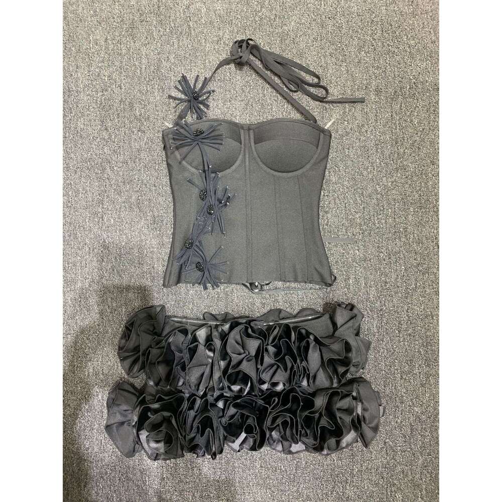 hoodie Mm Bandage Neck Hanging Mini Skirt, Two-Piece Set, Fashionable Fashion Show, Birthday Club, Evening Dress jacket