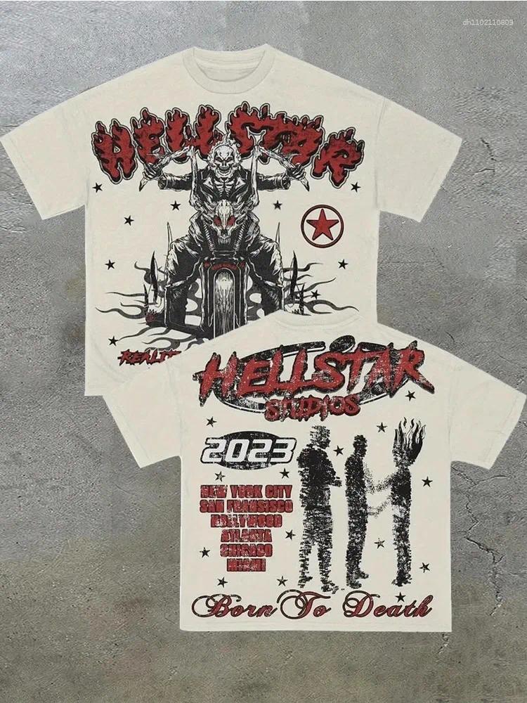 Men's T Shirts 300G Crew Neck Short Sleeve T-Shirt Vintage Hcllstar GHosr Bike Casual Double Sided Printed Cotton Fashion