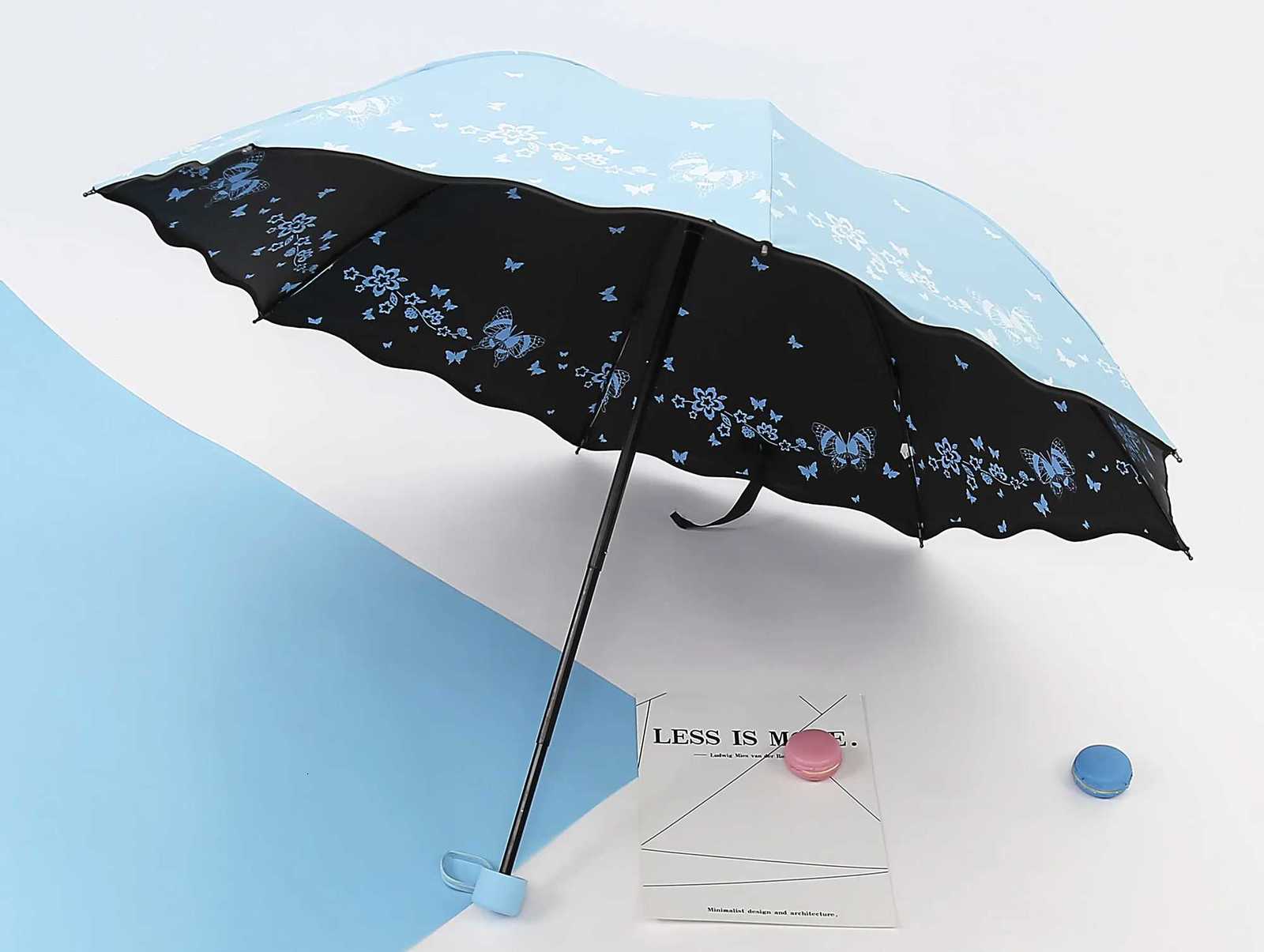 Stylish Butterfly Print Foldable Umbrella Inside and Outside Design Ladies Rain and Sun Protection Perfect Gift C251117