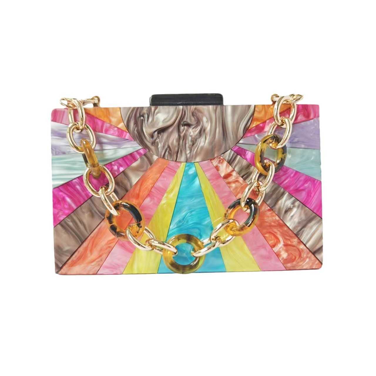 Womens Contrast Colored Spliced Acrylic Dinner Bag Single Shoulder Oblique Cross Wedding Banquet Women Bags Handbag