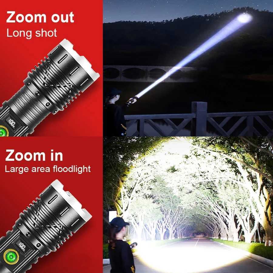 1000000lm Most Powerful Led Flashlight Rechargeable Type-c Flashlight Long Range 2000m Tactical Torch Light For Fishing Hunting M251117