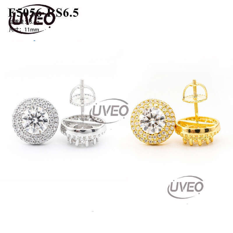 Jewelry VVS Iced Out 925 Sterling Silver Gold Earrings Studs Hiphop Pass Diamond Tester Round Cut Fashion Couple Mens Gift