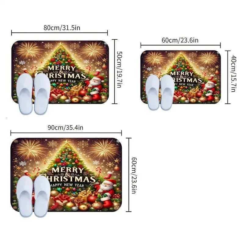 VIKAMA Merry Christmas Doormat-Holiday Tree and Santa Design Machine Washable Thick Flannel Suitable for Bathroom Living RoomM251117