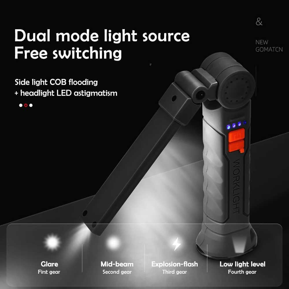 COB Work Light LED Work Flashlight With Magnetic Base Rechargeable Hanging Hook 360 Rotate Portable Inspection Light Camping M251117