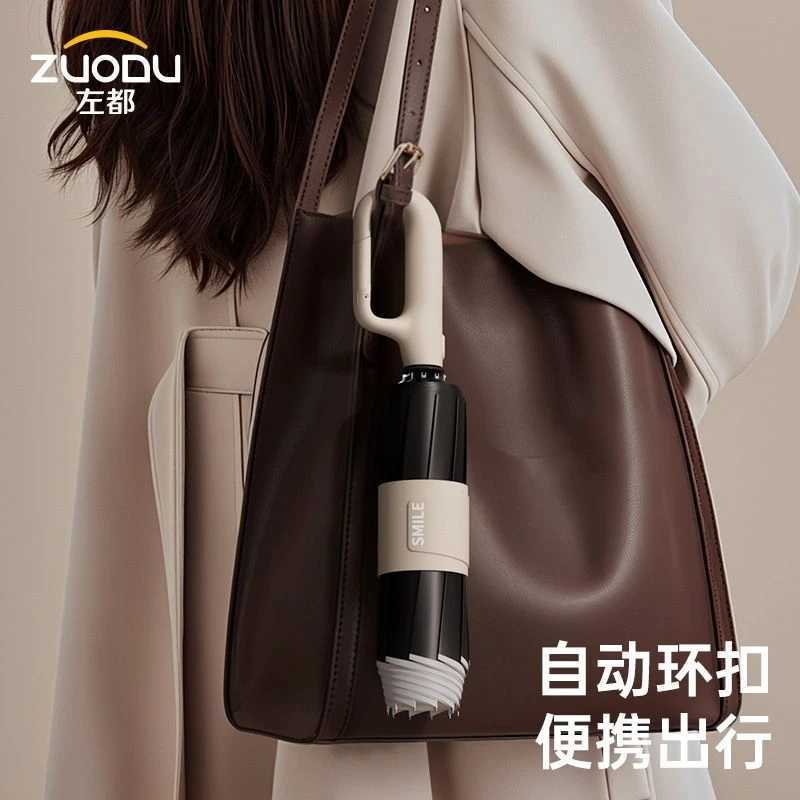 Zuodu Fully Automatic Sunny Umbrella Portable Ring Buckle Double Keel 70 off Stacked Umbrella Black with Reflective Ring C251117