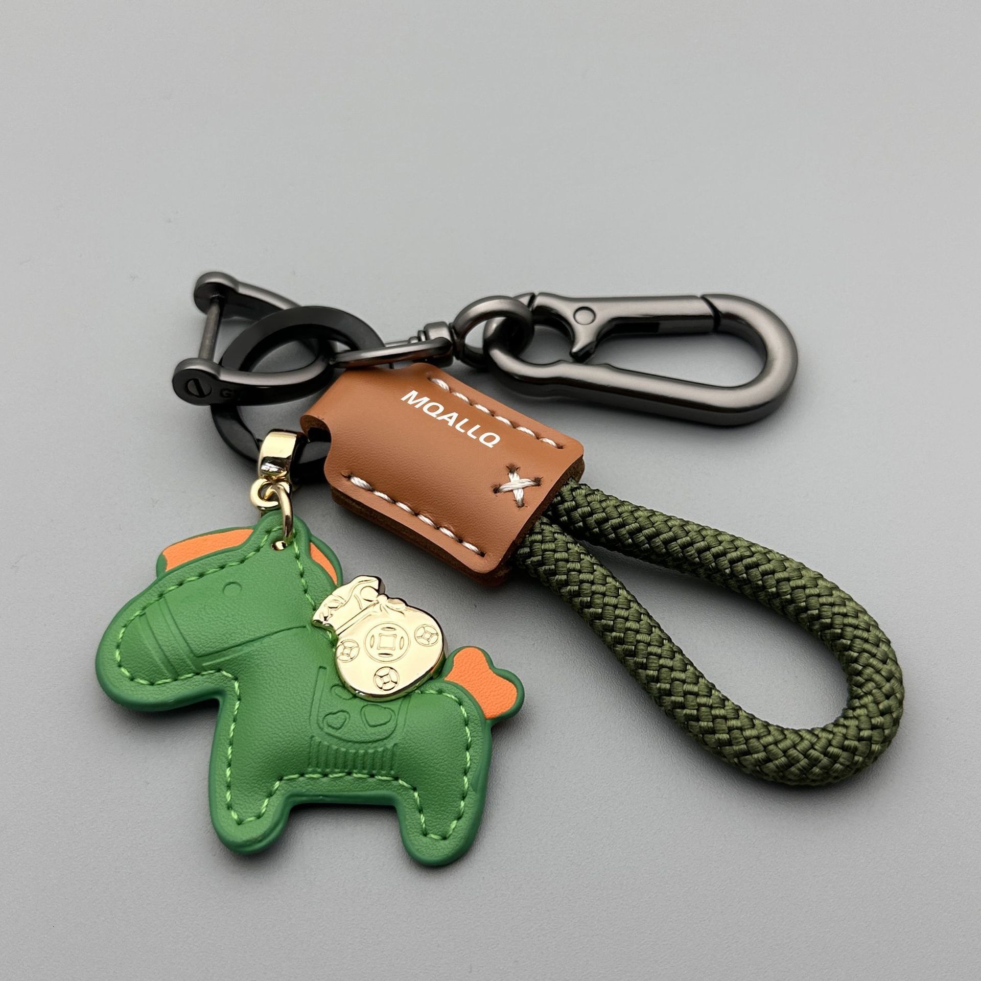 Get Rich Quickly Handmade Woven Rope Car Pendant Cartoon Cute Couple Keychain Key Tag Leather