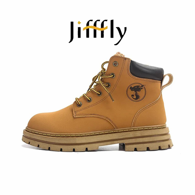 Jifffly unisex Martin with increased height, wear resistance, and new thick wool British workwear, outdoor casual yellow boots
