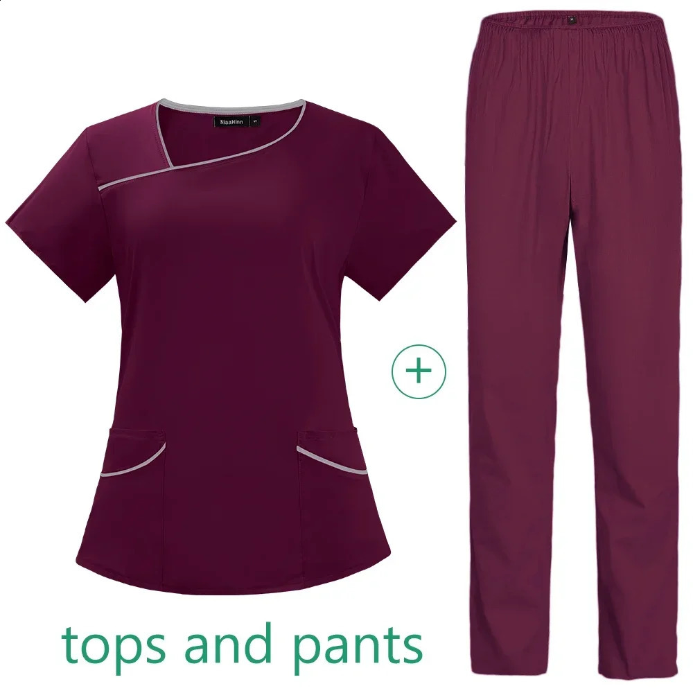 Solid Color Breathable Nursing Scrubs Women Uniforms Elasticity Pet Clinic Nurse Workwear Doctor thin Clothing Wholesale 250415